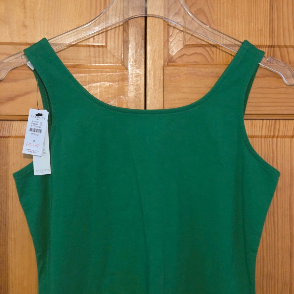 NWT Talbots Petite Emerald Green Scoop Neck Tank Top Essential Layering Size P